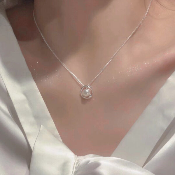 White Snow Rose & Pearl Pendant Necklace - Image 2