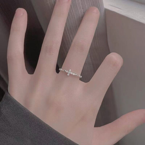 Delicate Cross Zirconia Open Ring - Image 2