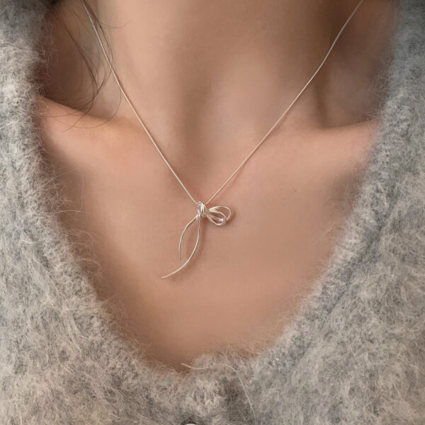 Silver Modern Chinese Knot Bow Necklace for Women - Image 2